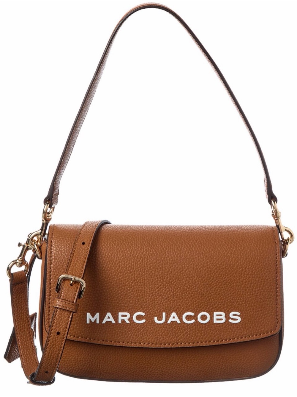 Marc Jacobs Tan Pebbled Leather Shoulder Bag with White Logo